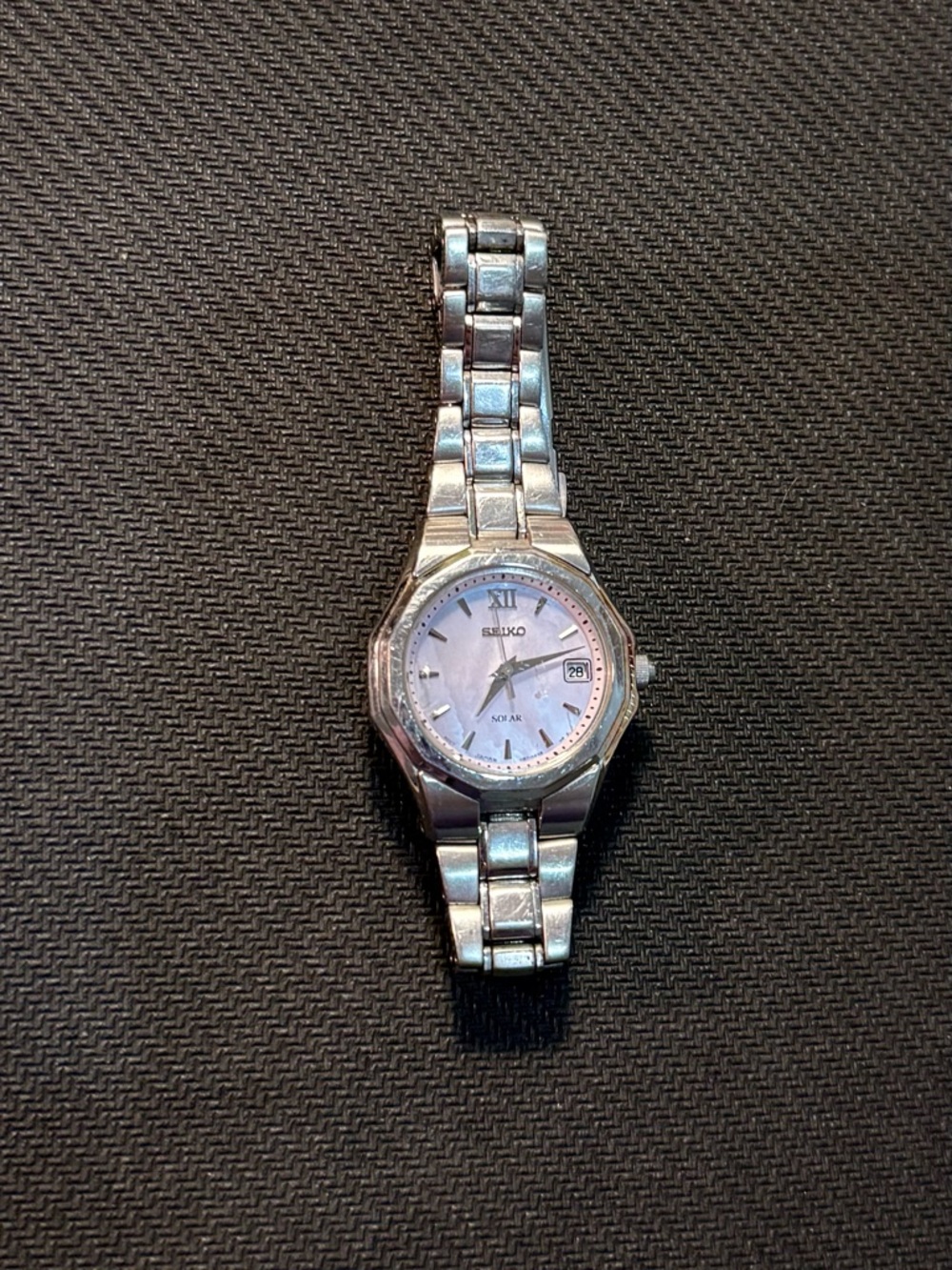 Seiko Silver Stainless Steel Watch with Mother-of-Pearl Dial